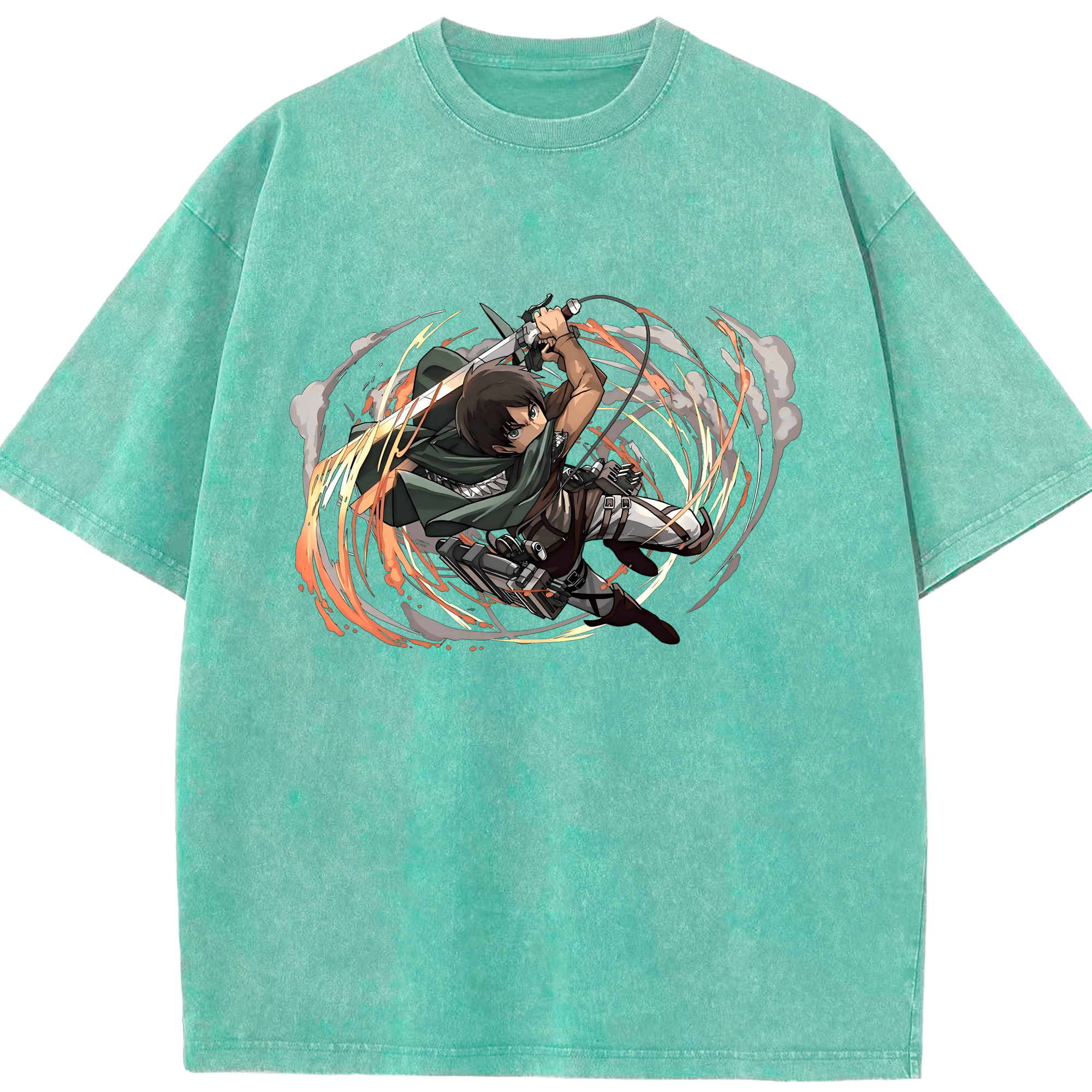 （画像用） 進撃の巨人 エレン･イェーガー Attack on Titan Eren Jäger 綿100% ヴィンテージ風 半袖Tシャツ（フロントプリント）